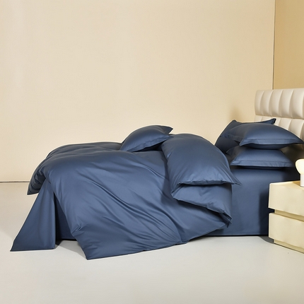 元元被芯 2025款纯色全丝光-全精梳高密纺-铂金A类全棉三件套 藏蓝