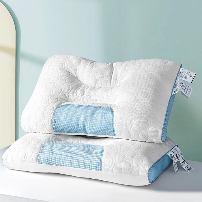 91家纺网 家纺一手货源 找家纺 佳尚枕芯 2025新款大豆乳胶+针织棉spa枕 单人枕芯 枕头 护颈枕 SPA按摩功能蓝色高枕48x74cm /只