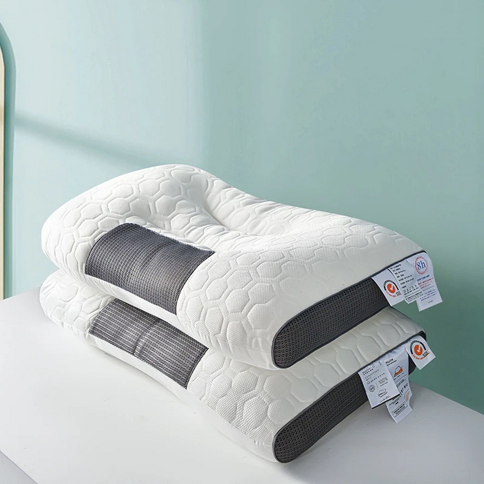 91家纺网 家纺一手货源 找家纺 佳尚枕芯 2025新款大豆乳胶+针织棉spa枕 单人枕芯 枕头 护颈枕 SPA按摩功能灰色低枕48x74cm /只