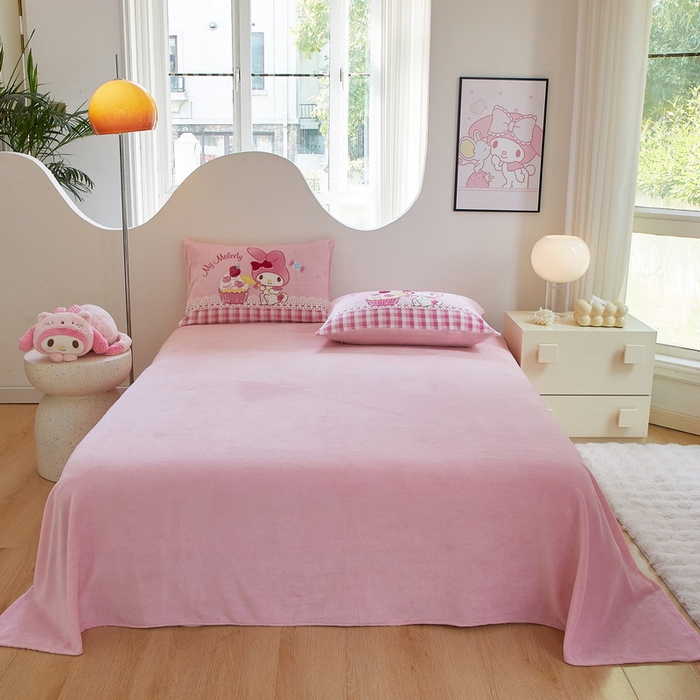 91家纺网 家纺一手货源 找家纺 蘭菲家纺 2024新款牛奶绒卡通三丽鸥四件套 生日快乐