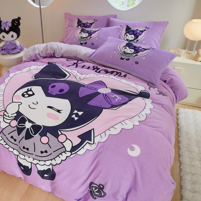 91家纺网 家纺一手货源 找家纺 蘭菲家纺 2024新款牛奶绒卡通三丽鸥四件套 巴库奶油