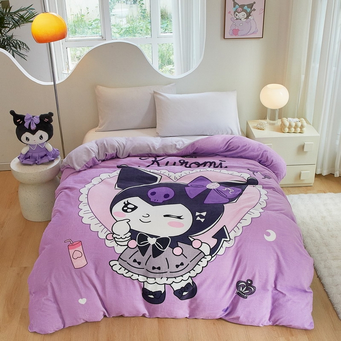 91家纺网 家纺一手货源 找家纺 蘭菲家纺 2024新款牛奶绒卡通三丽鸥单品被套 巴库奶油