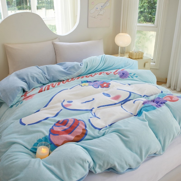 91家纺网 家纺一手货源 找家纺 蘭菲家纺 2024新款牛奶绒卡通三丽鸥单品被套 泡芙