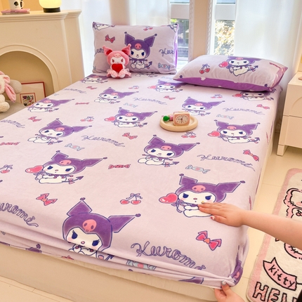 博雅 2024新款三丽鸥牛奶绒小版床笠系列 牛奶绒小版-新紫色库洛米