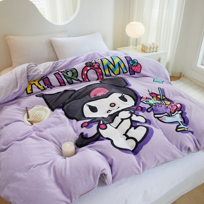 91家纺网 家纺一手货源 找家纺 蘭菲家纺 2024新款牛奶绒卡通三丽鸥单品被套 果茶