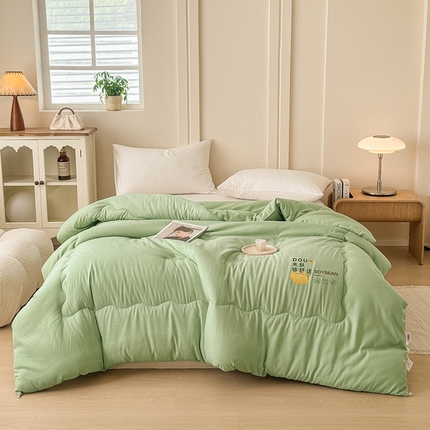 91家纺网 家纺一手货源 找家纺 航途席业 2025新款A类针织棉大豆纤维被大豆被加厚冬被被子 奶绿