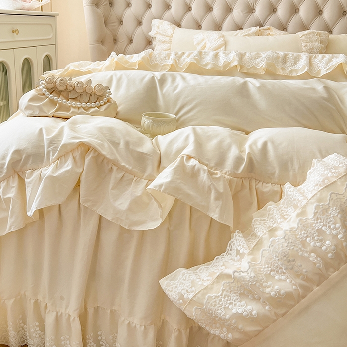 91家纺网 家纺一手货源 找家纺 （总）亲亲公主 2025新款轻法式全棉超柔磨毛四件套-莉娜公主