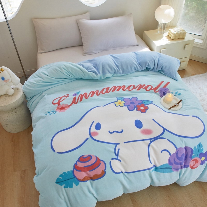 91家纺网 家纺一手货源 找家纺 蘭菲家纺 2024新款牛奶绒卡通三丽鸥单品被套 泡芙