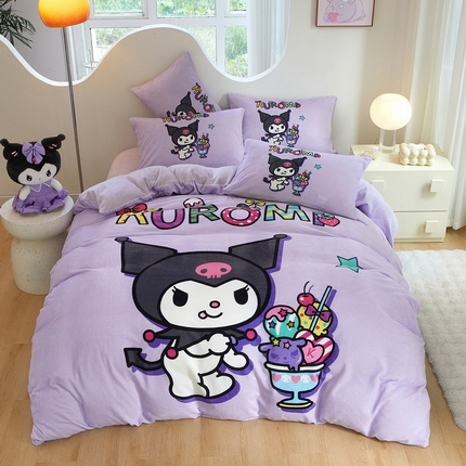 蘭菲家纺 2024新款牛奶绒卡通三丽鸥四件套 果茶