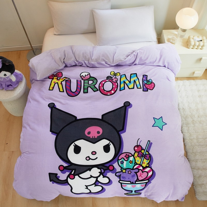 91家纺网 家纺一手货源 找家纺 蘭菲家纺 2024新款牛奶绒卡通三丽鸥单品被套 果茶