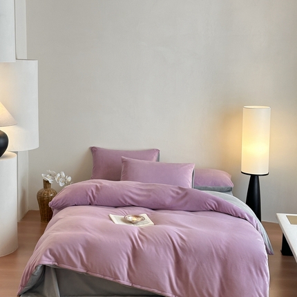 91家纺网 家纺一手货源 找家纺 （总）寐眠 2024新款牛奶绒纯色双拼四件套