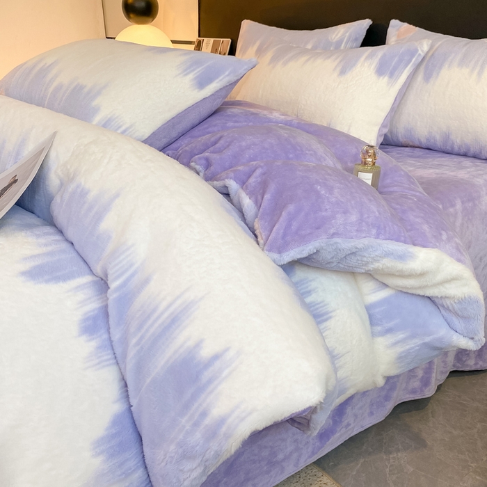 91家纺网 家纺一手货源 找家纺 富之航家纺 2024新款剪花兔兔绒四件套 郁金香-紫