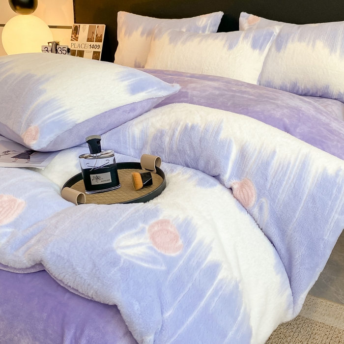 91家纺网 家纺一手货源 找家纺 富之航家纺 2024新款剪花兔兔绒四件套 郁金香-紫