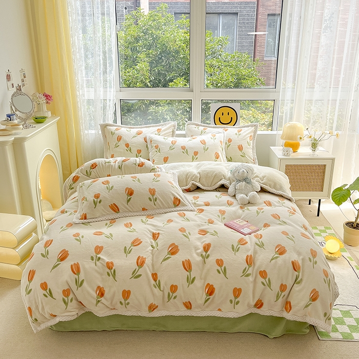 91家纺网 家纺一手货源 找家纺 （总）琪格格纺织 2024新款印花A牛奶绒B兔兔绒大包边四件套