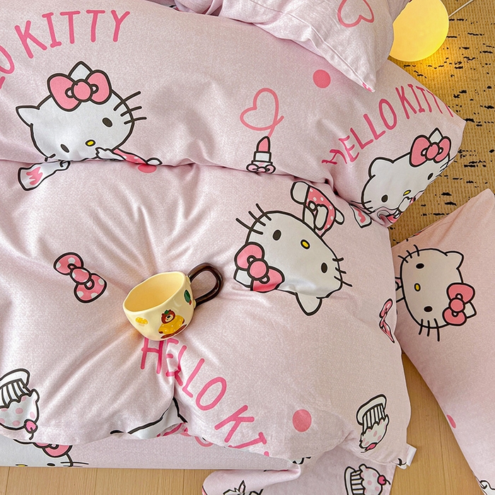 91家纺网 家纺一手货源 找家纺 朵希曼 2026新款三丽鸥全棉磨毛系列四件套 优雅 kitty