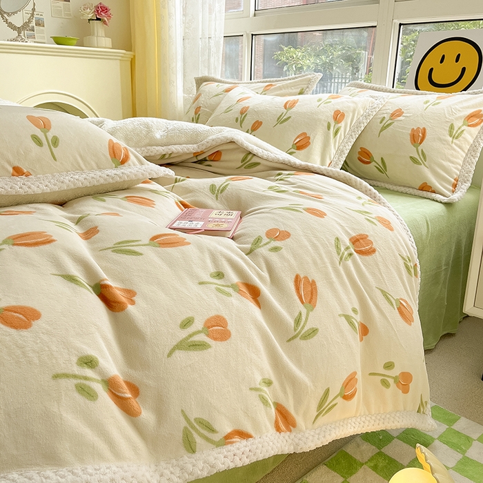 91家纺网 家纺一手货源 找家纺 （总）琪格格纺织 2024新款印花A牛奶绒B兔兔绒大包边四件套