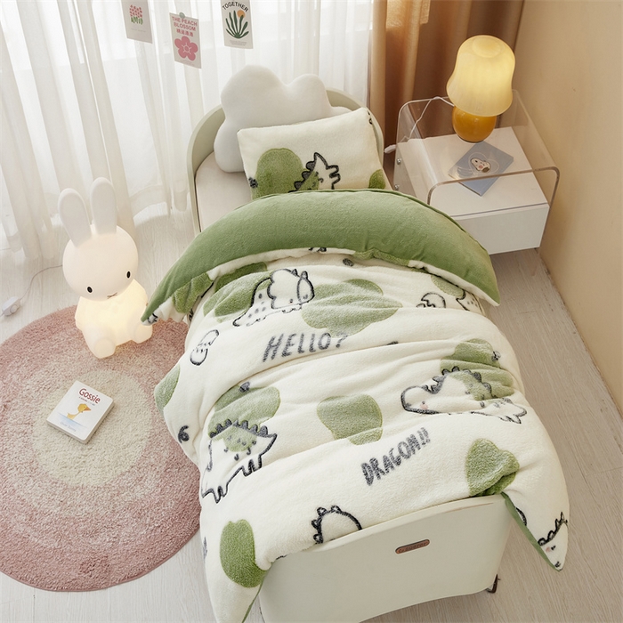91家纺网 家纺一手货源 找家纺 丝涟家居 2025新款A类雪花绒牛奶绒儿童多功能可拆卸盖毯被 恐龙宝贝