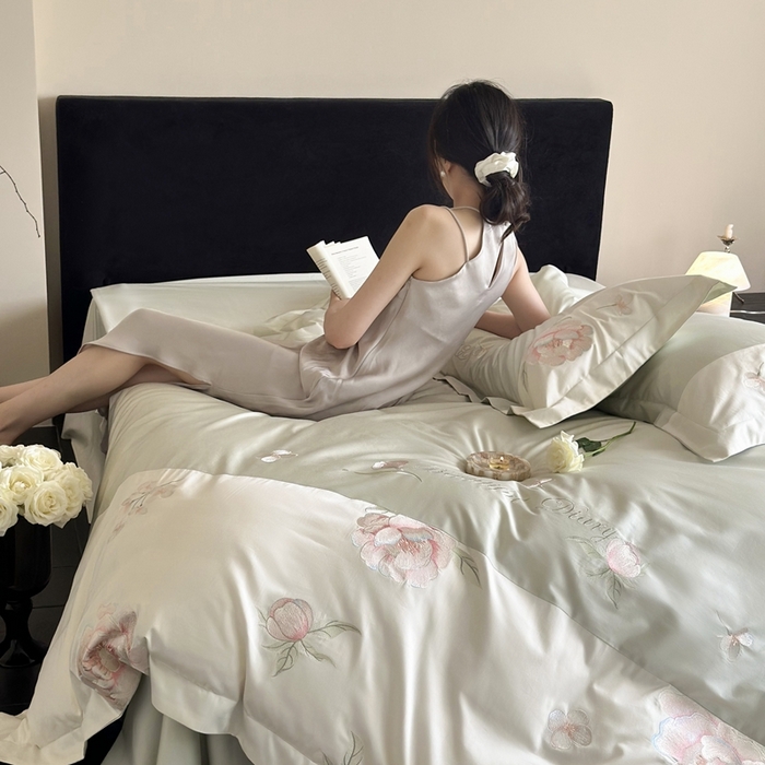 91家纺网 家纺一手货源 找家纺 MIU缪家居 2024新款100支全棉四件套系列-繁花 繁花-绿