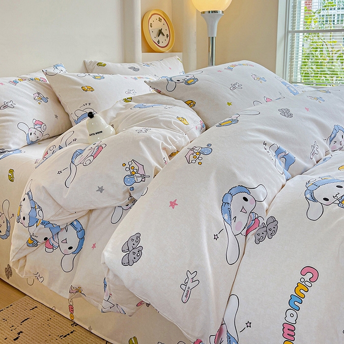 91家纺网 家纺一手货源 找家纺 朵希曼 2026新款三丽鸥全棉磨毛系列四件套 发带玉桂狗