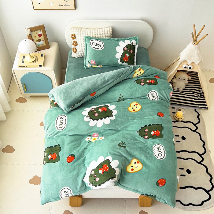 91家纺网 家纺一手货源 找家纺 吉咪兔 2025新款儿童卡通牛奶绒双面绒幼儿园被子三件套六件套保暖被褥被套 睡梦龙
