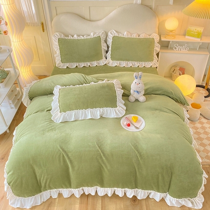 91家纺网 家纺一手货源 找家纺 花香四季家纺 2024新款牛奶绒多巴胺系列四件套 绿