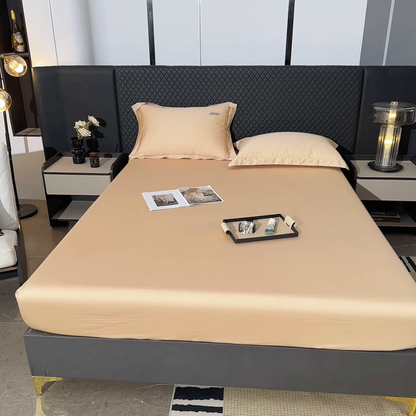 91家纺网 家纺一手货源 找家纺 凯森家纺 2024新款长绒棉床笠单件纯棉贡缎100支床罩席梦思保护罩全棉床套床笠款三件套 圣殿驼