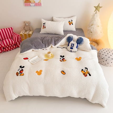 乐坊 2024新款羊羔绒毛巾绣牛奶绒四件套冬季加厚保暖 小老鼠