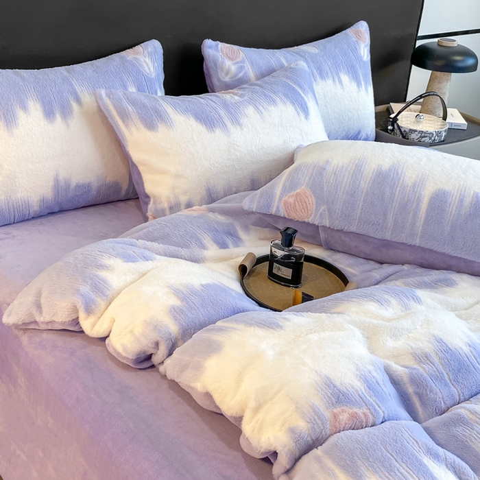 91家纺网 家纺一手货源 找家纺 富之航家纺 2024新款剪花兔兔绒四件套 郁金香-紫