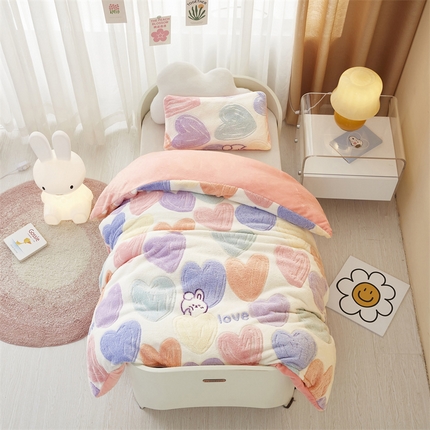丝涟家居 2025新款A类雪花绒牛奶绒儿童多功能可拆卸盖毯被 爱心兔