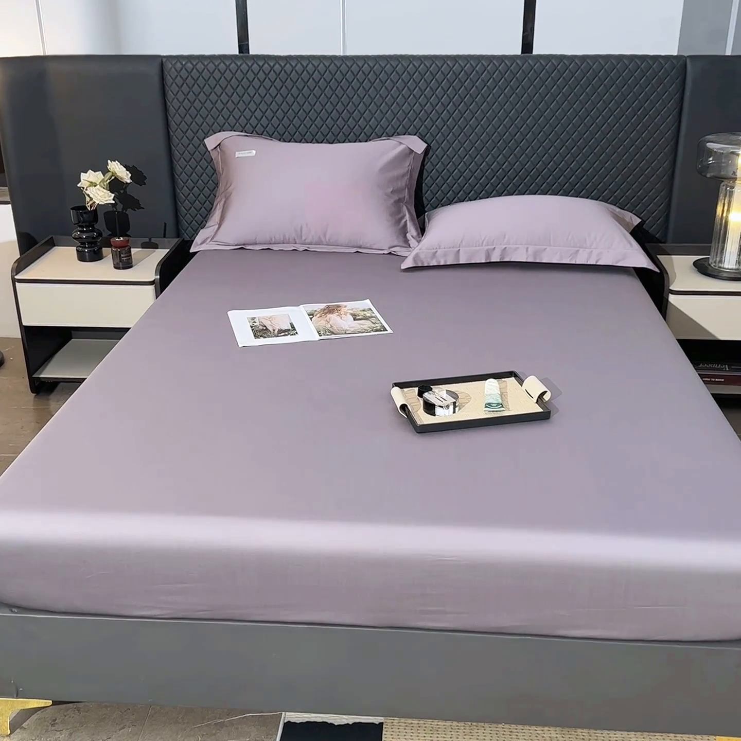 91家纺网 家纺一手货源 找家纺 凯森家纺 2024新款长绒棉床笠单件纯棉贡缎100支床罩席梦思保护罩全棉床套床笠款三件套 商务灰