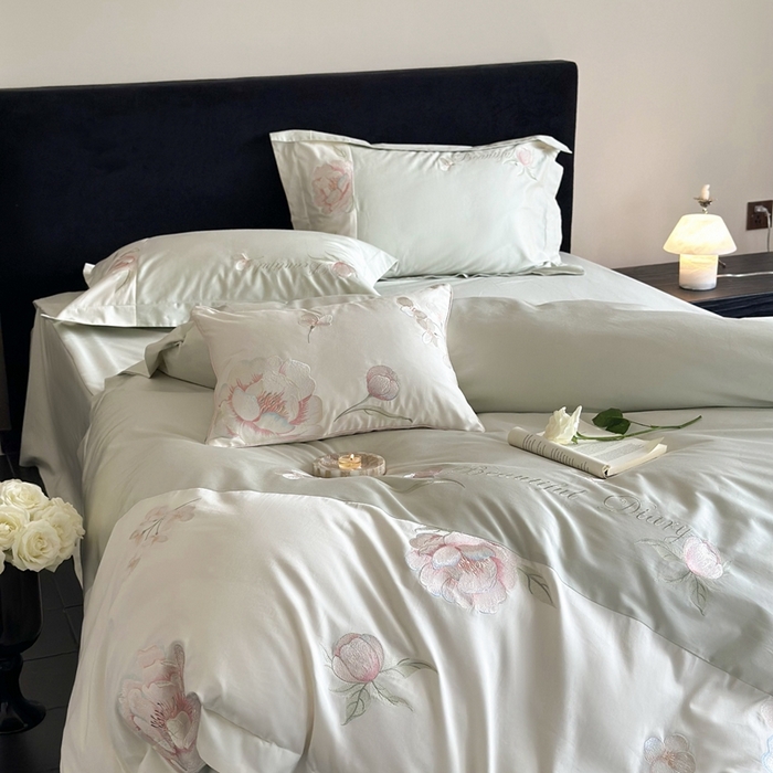 91家纺网 家纺一手货源 找家纺 MIU缪家居 2024新款100支全棉四件套系列-繁花 繁花-绿