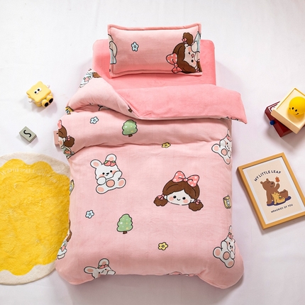 91家纺网 家纺一手货源 找家纺 （总）吉咪兔 2025新款儿童卡通牛奶绒双面绒幼儿园被子三件套六件套保暖被褥被套
