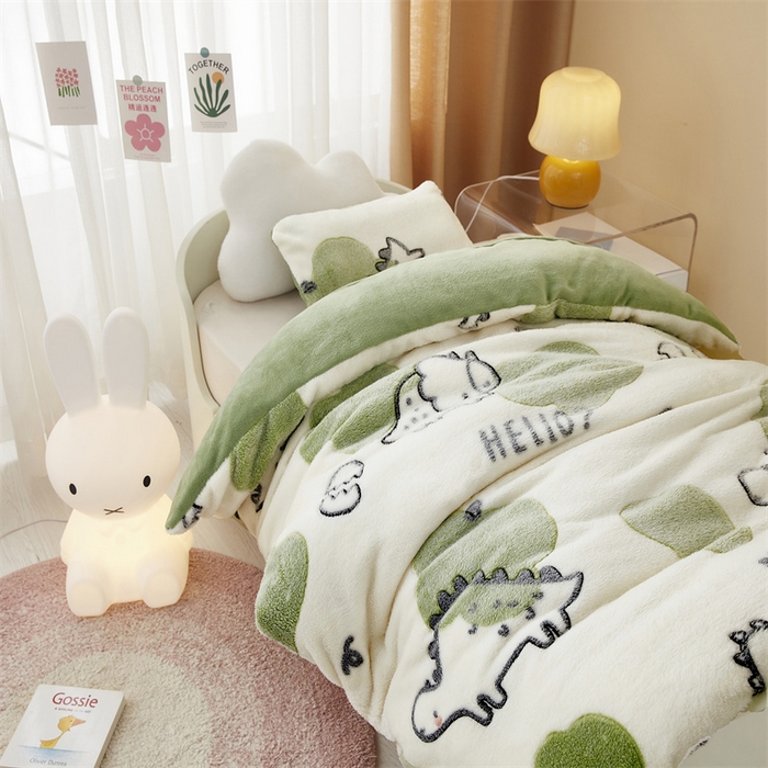 91家纺网 家纺一手货源 找家纺 丝涟家居 2025新款A类雪花绒牛奶绒儿童多功能可拆卸盖毯被 恐龙宝贝