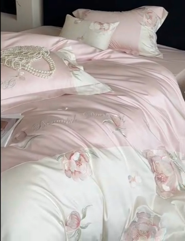 91家纺网 家纺一手货源 找家纺 MIU缪家居 2024新款100支全棉四件套系列-繁花 繁花-粉