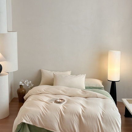 91家纺网 家纺一手货源 找家纺 （总）寐眠 2024新款牛奶绒纯色双拼四件套