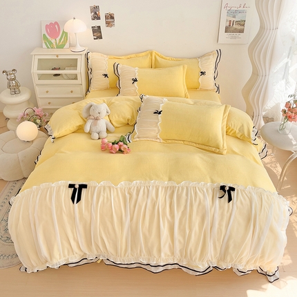 包小包 2024新款210g牛奶绒小香风四件套 小香风-奶油黄