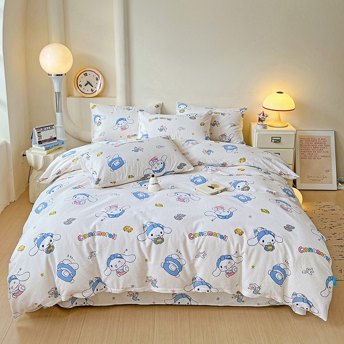 91家纺网 家纺一手货源 找家纺 朵希曼 2026新款三丽鸥全棉磨毛系列四件套 发带玉桂狗