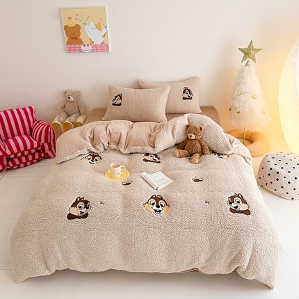 乐坊 2024新款羊羔绒毛巾绣牛奶绒四件套冬季加厚保暖 田鼠