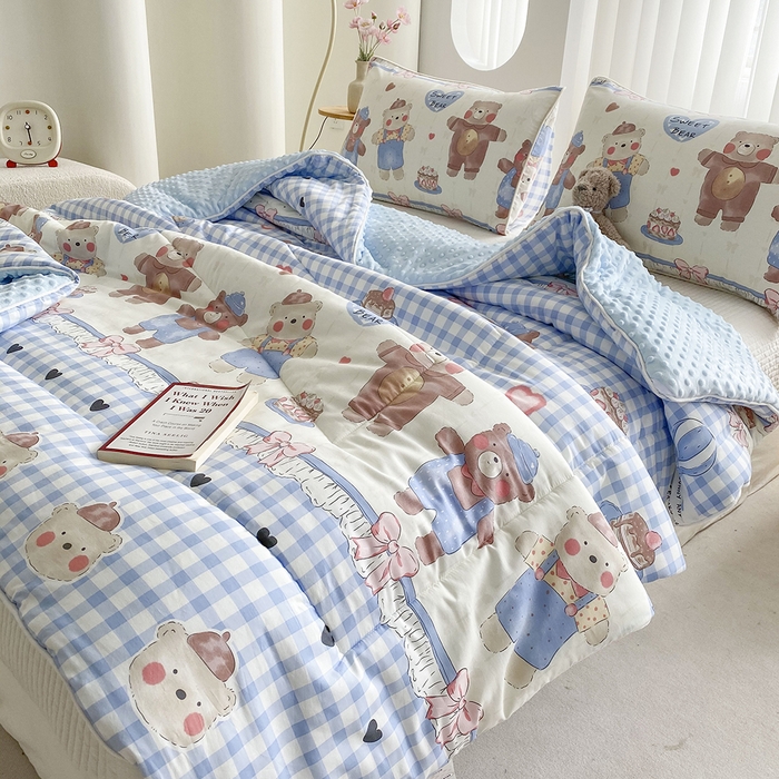 91家纺网 家纺一手货源 找家纺 青螺家纺 2025高密全棉嵌绳宝宝绒豆豆被春秋被冬被 一圈踩棉 四角不跑棉 直播 洛丽塔 爱心熊熊