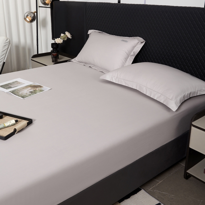 91家纺网 家纺一手货源 找家纺 凯森家纺 2024新款长绒棉床笠单件纯棉贡缎100支床罩席梦思保护罩全棉床套床笠款三件套 都市灰