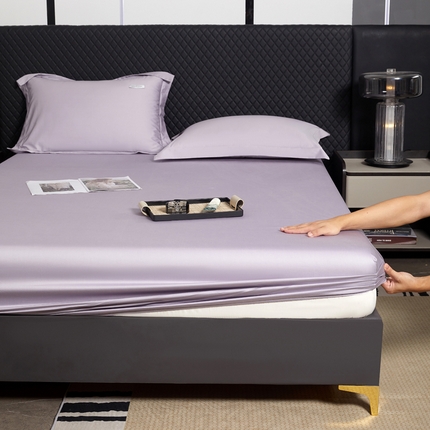 凯森家纺 2024新款长绒棉床笠单件纯棉贡缎100支床罩席梦思保护罩全棉床套床笠款三件套 烟灰紫