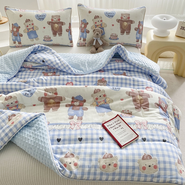 91家纺网 家纺一手货源 找家纺 青螺家纺 2025高密全棉嵌绳宝宝绒豆豆被春秋被冬被 一圈踩棉 四角不跑棉 直播 洛丽塔 爱心熊熊