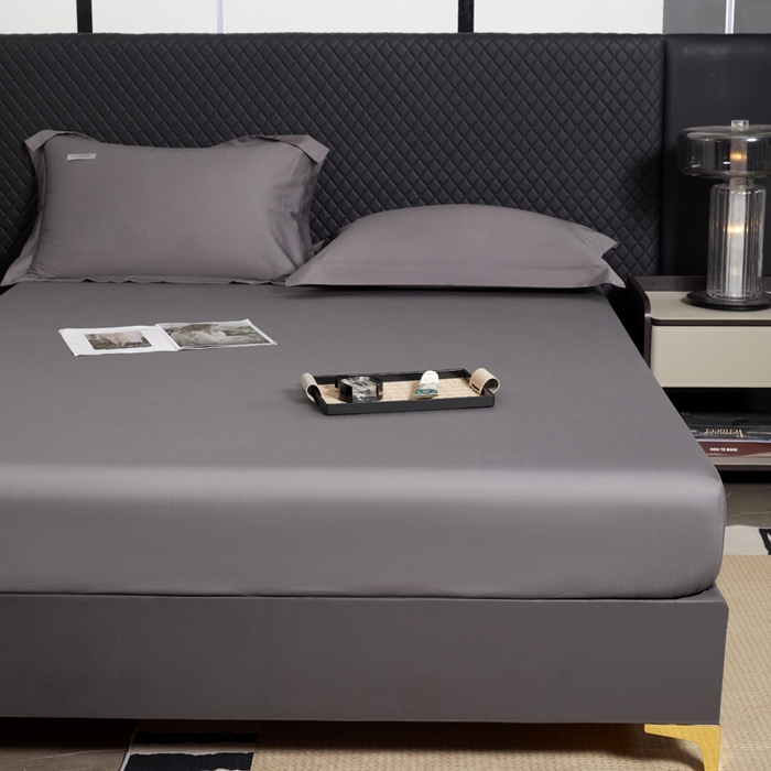 91家纺网 家纺一手货源 找家纺 凯森家纺 2024新款长绒棉床笠单件纯棉贡缎100支床罩席梦思保护罩全棉床套床笠款三件套 商务灰