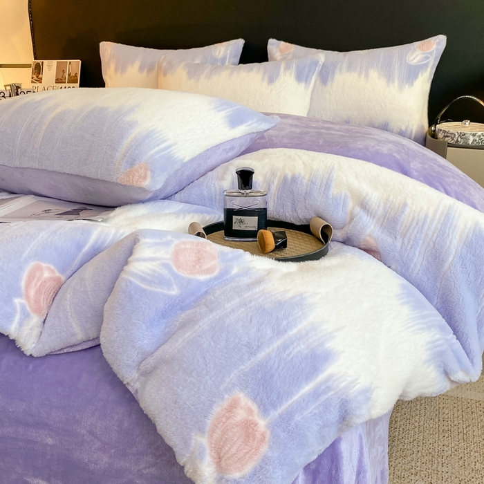 91家纺网 家纺一手货源 找家纺 富之航家纺 2024新款剪花兔兔绒四件套 郁金香-紫