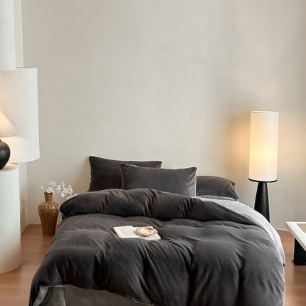 91家纺网 家纺一手货源 找家纺 （总）寐眠 2024新款牛奶绒纯色双拼四件套