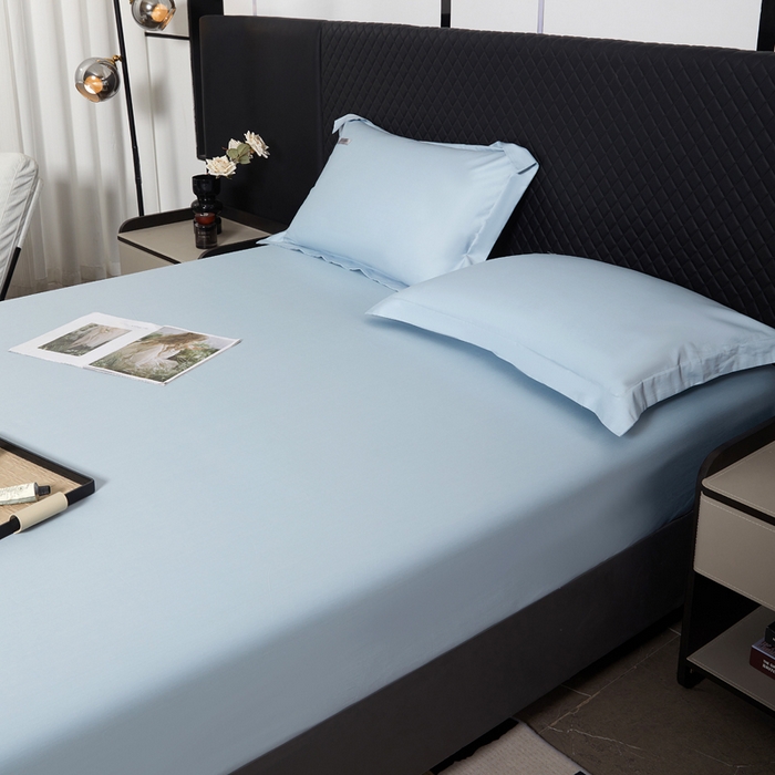 91家纺网 家纺一手货源 找家纺 凯森家纺 2024新款长绒棉床笠单件纯棉贡缎100支床罩席梦思保护罩全棉床套床笠款三件套 月光蓝