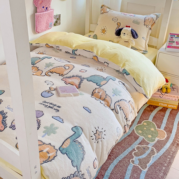 91家纺网 家纺一手货源 找家纺 贝扬思家纺 2024新款加厚雪花绒印花三件套 排队龙