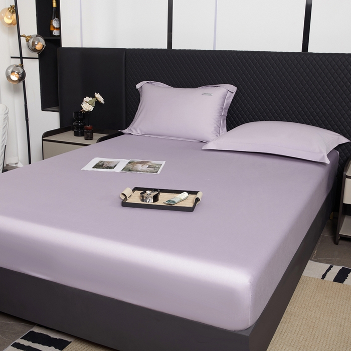 91家纺网 家纺一手货源 找家纺 凯森家纺 2024新款长绒棉床笠单件纯棉贡缎100支床罩席梦思保护罩全棉床套床笠款三件套 烟灰紫