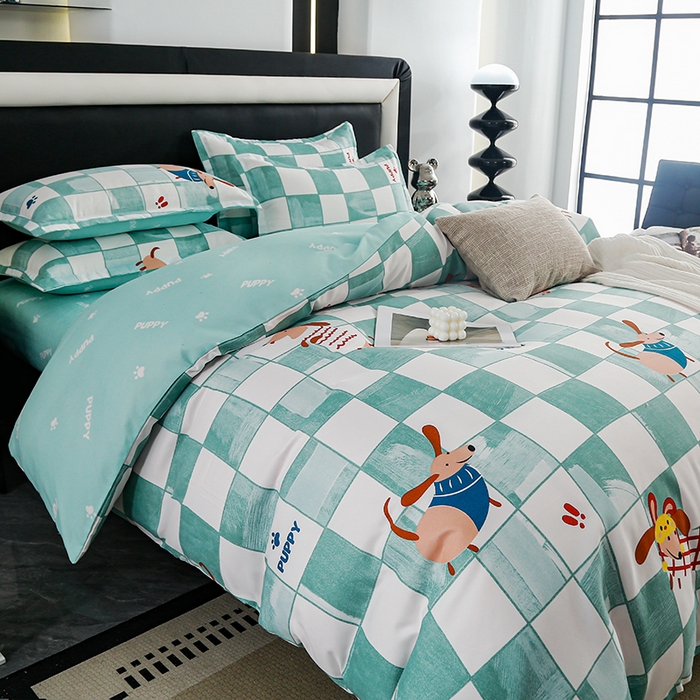 91家纺网 家纺一手货源 找家纺 新品2025年加厚磨毛植物羊绒四件套床笠款 欢乐小狗