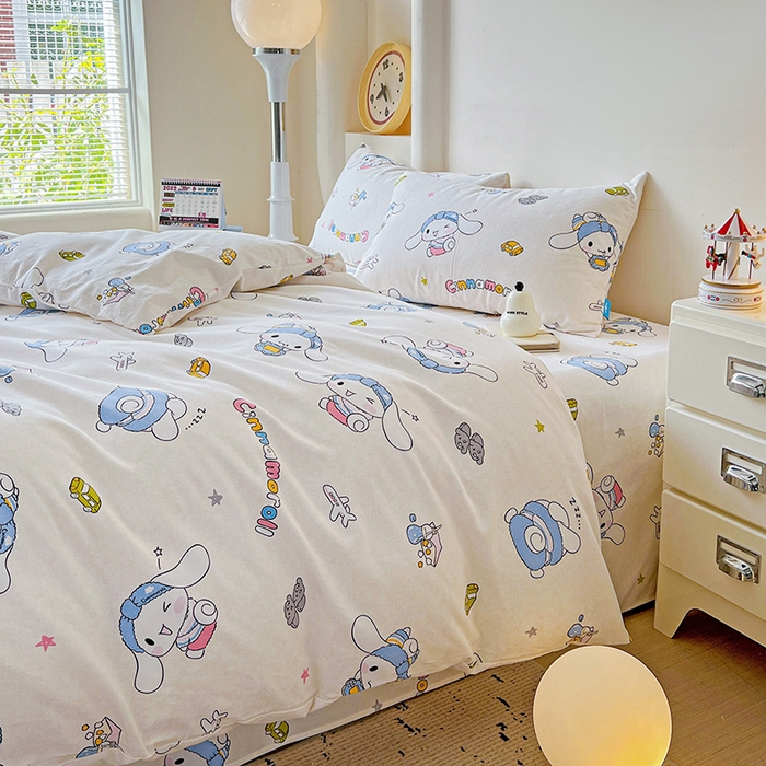 91家纺网 家纺一手货源 找家纺 朵希曼 2026新款三丽鸥全棉磨毛系列四件套 发带玉桂狗